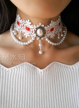 李小璐同款串珠欧式复古蕾丝项链