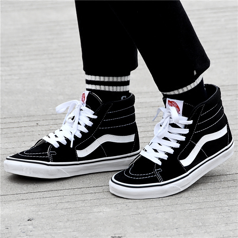 VANS sk8-hi高帮黑白经典款翻毛皮男女休闲帆布鞋滑板鞋VN0D5IB8C - 图0