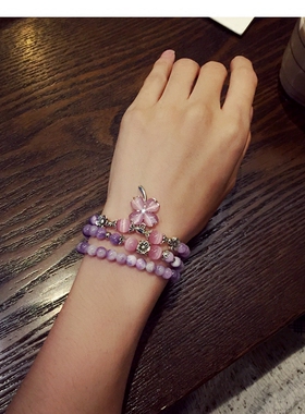 幸运天然紫水晶多层韩国饰品手串