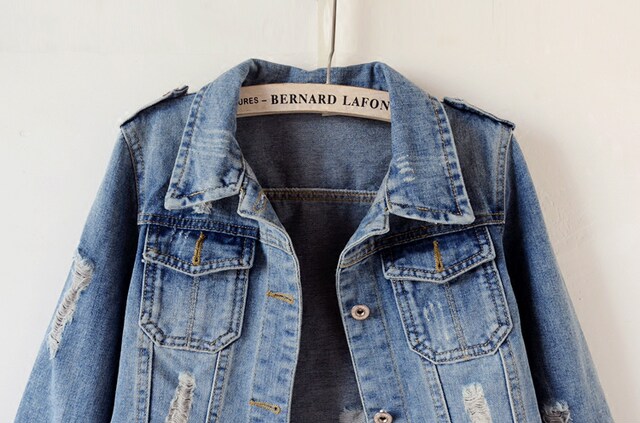 New style slim fit ripped three-quarter sleeve denim jacket