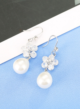 锆石流苏耳环女长款甜美花朵饰品