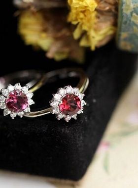 欧美镶嵌镁铝石榴石戒指活口红色