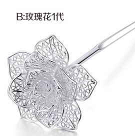 簪子足银990纯银牡丹花发簪银钗
