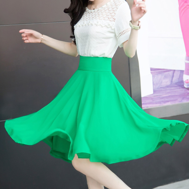 2025新款百搭雪纺半身裙夏季中长款大摆高腰显瘦中裙纯色大码复古,淘宝优惠券,粉丝福利购,淘宝优惠卷