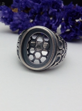 s925银 复古风格 网底兽纹 女款 活口（上下） 戒指托 空托 11*14