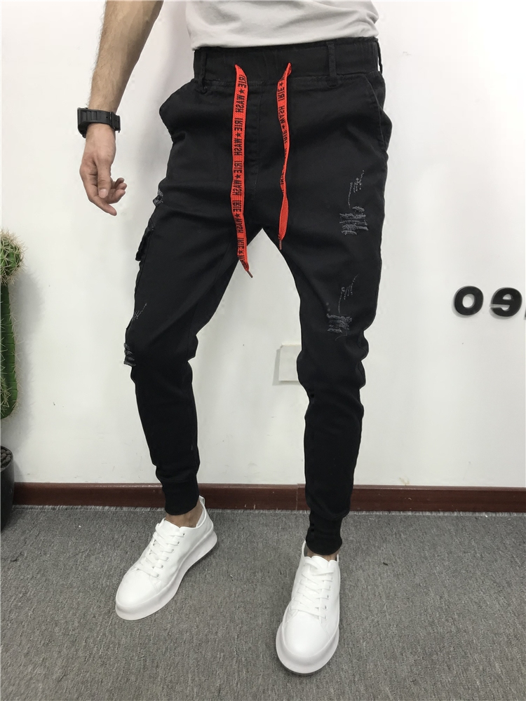 汰潮衣员快手红人高迪同款白色牛仔裤时尚潮男破洞潮裤社会精神小伙百搭裤1
