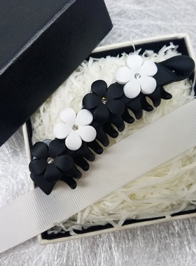 黑白花朵马尾发夹优雅小号头饰品