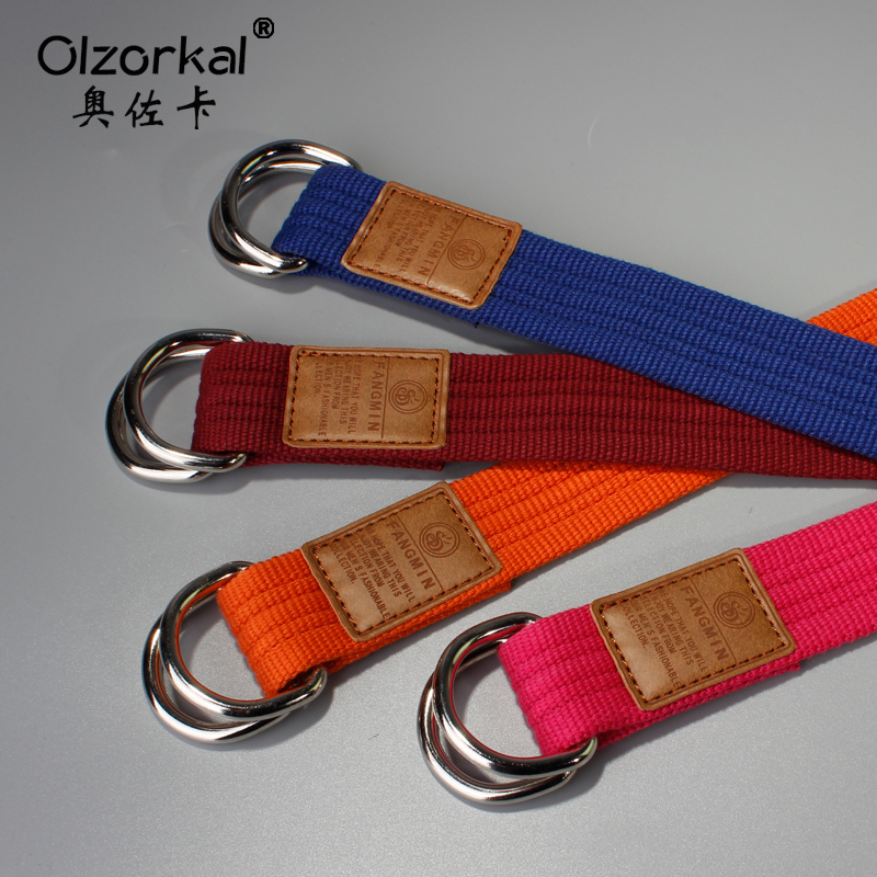 白色夏季帆布腰带女双环扣简约韩国简约牌韩版学生皮带男青年帆布 - 图2