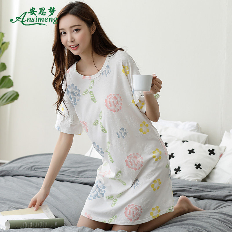 夏季女短袖可爱睡裙甜美纯棉睡衣 安思梦睡裙