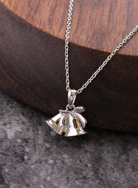 雪花纯银礼物圣诞树铃铛极细项链