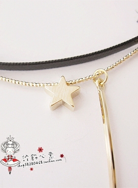 冷淡风五角星黑色皮质不规则项坠