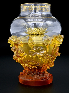 琉璃浮雕莲花酥油灯架供佛用品