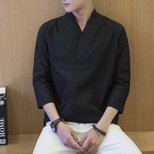 夏季中国风现代唐装男古风青年改良版汉服僧服居士服禅修服茶人服 - 图1