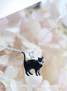 可爱黑白猫925纯银锁骨链礼物