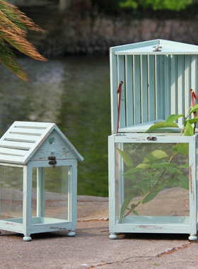 木屋田园风玻璃房子橱窗工艺品