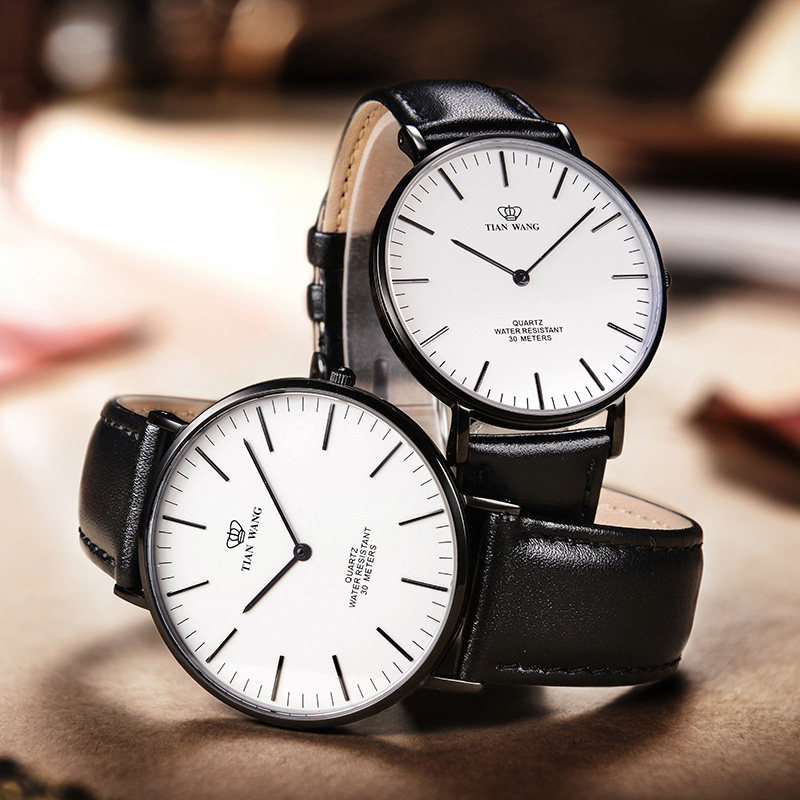天王大表盘时尚防水刻字皮带石英表 天王半小时国产腕表