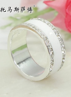 镶钻镀银白色珐琅戒指托马斯萨博