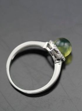 纯银曼谷手工天然蓝珀圆形戒指