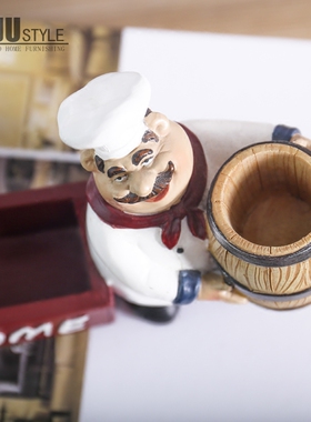 寓居牙签罐名片夹厨师人物小摆件