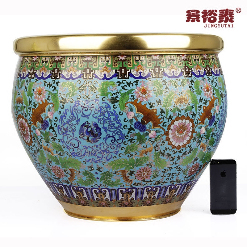 正宗景泰蓝福运宝缸铜胎珐琅风水缸书画缸鱼缸风水镇宅招财摆件 - 图1