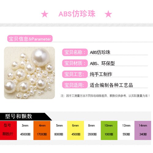 8mm仿珍珠直孔圆形abs塑料有孔散珠珠子手工diy饰品穿珠手串串珠 - 图1