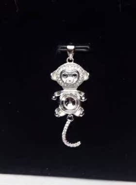 925银镀白金镶水钻小猴子空托