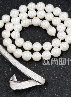 高档圆形925银大气天然淡水珍珠