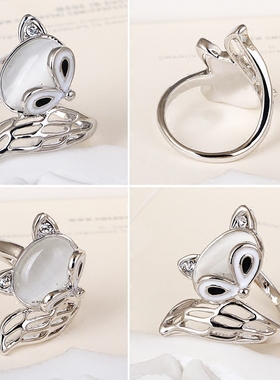 秀气时尚狐狸头食指戒指