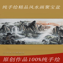 Pure Hand Painted Small Octaruler Poly Basin Painting Decoration Painting Xu Day East Ascendancy Country Painting Landscape Painting Living Room Feng Shui Leaning on Mountain Map