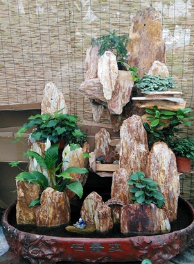落地石材盆景庭院加湿新中式