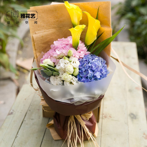 桔梗绣球海芋自然风混搭小清新花束杭州同城鲜花速递花店生日送花 - 图2