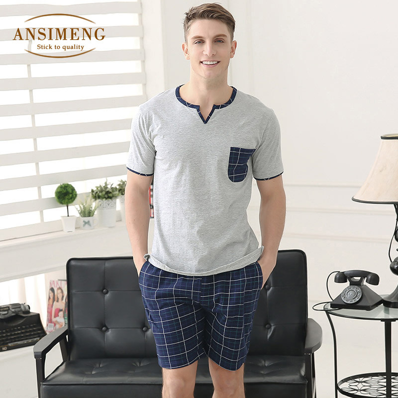 夏季男士纯棉短袖短裤休闲睡衣 安思梦睡衣/家居服套装