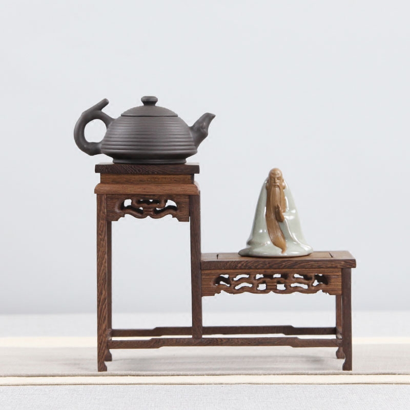 红木紫砂壶架子茶具架小博古架置物架鸡翅木实木高低小多宝阁底座 - 图1