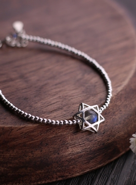 925纯银手链六芒星拉长石银饰