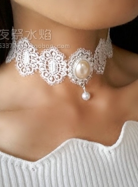 天使婚礼日常镂空白色蕾丝项链