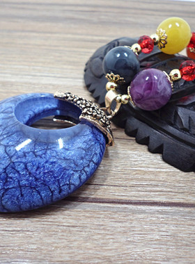 波西米亚复古文艺蓝色圆圈毛衣链