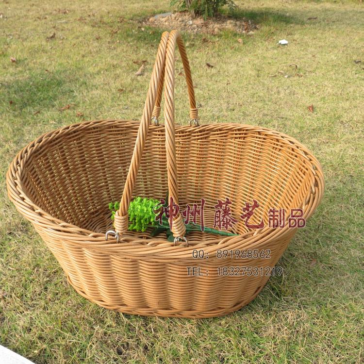 精品仿藤編織收納筐果蔬筐菜籃子手提摺疊購物野餐籃 摘菜籃子