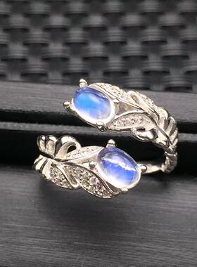 纯银玫瑰金镶嵌月光石玻璃体戒指