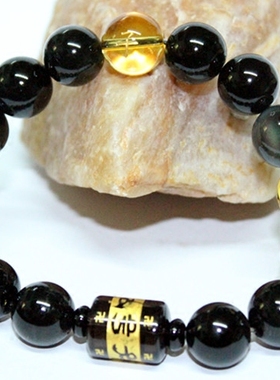 黑曜石申子辰六字真言招财手链