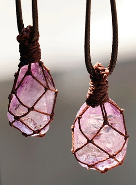 天然冰种紫水晶原石吊坠项链