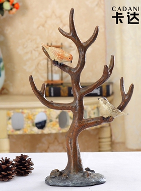 招财美式乡村树杈小鸟树脂工艺品