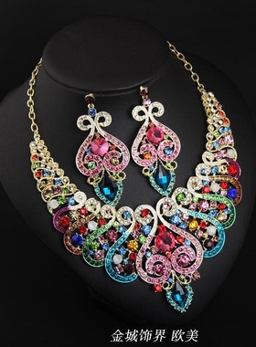 彩色宝石耳环套装晚宴新娘首饰