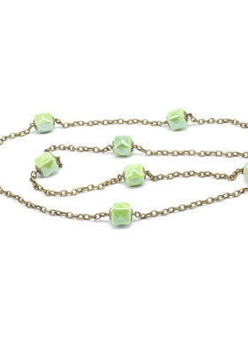 长款毛衣绿色小方珠陶瓷项链