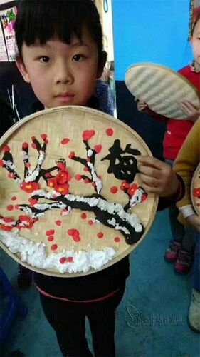 幼儿园区角创意作品挂饰竹盘DIY装饰竹编吊饰簸箕笸箩美术室画画 - 图0