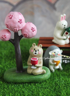 小熊decole树脂樱花系列刺猬摆件