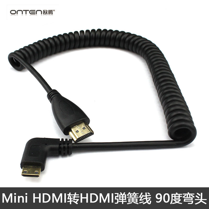迷你mini HDMI轉HDMI 90度左彎頭側彎直角 彈簧伸縮線高清線單反相機視訊連線線 轉換線