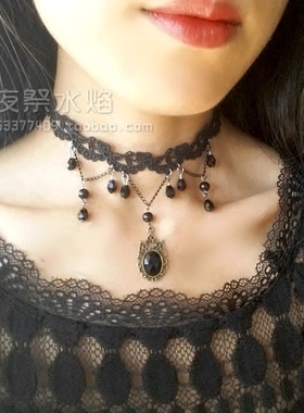 欧式哥特风复古水晶镂空蕾丝项链