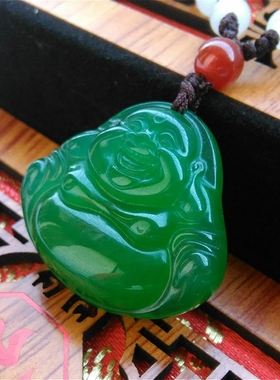 正品观音佛情侣带证书玉佩绿玛瑙