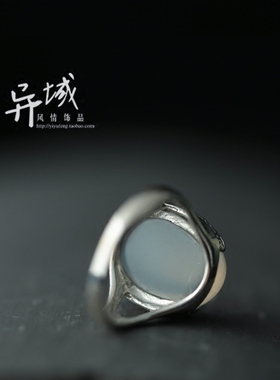 白玉髓戒指925纯银雕花复古女