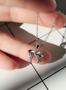 s925银饰蝴蝶结项链女纯银锁骨链防过敏清新气质礼物女饰
